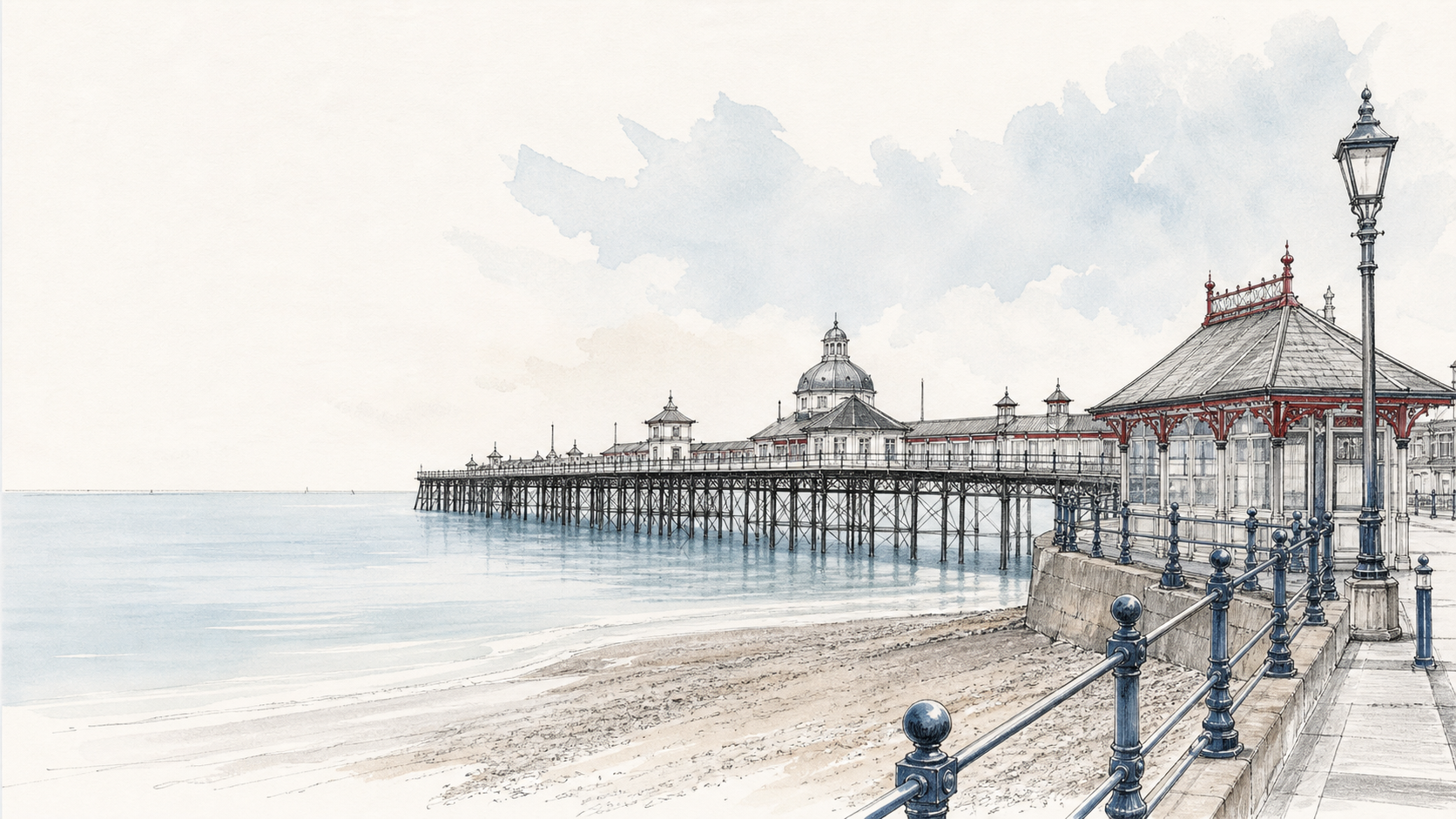 Architectural illustration of Herne Bay Pier and seafront